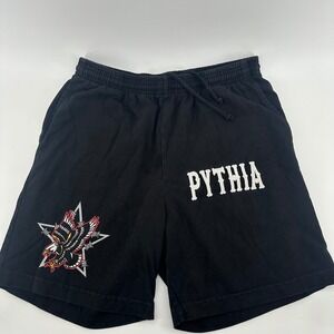 Los Angeles Apparel PYTHIA Mens MED Black Print Athletic Shorts Drawstring Waist